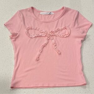 Altar’d State Pink Cropped T-Shirt with Bow Design